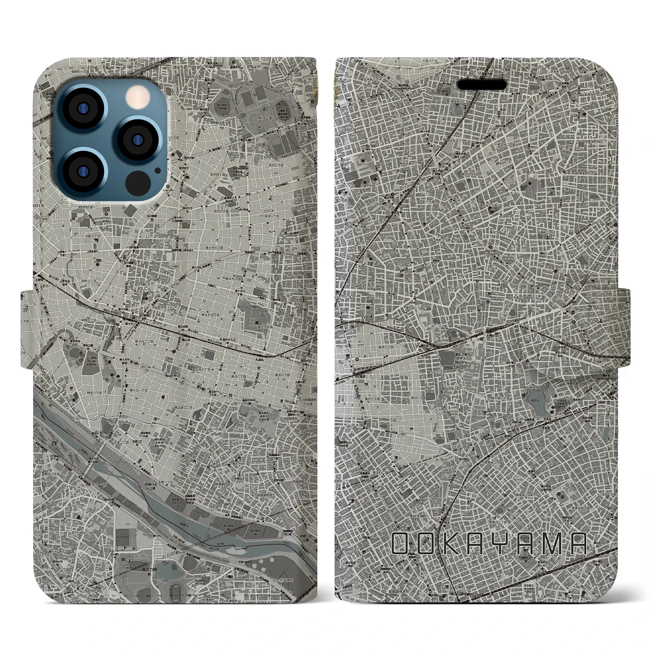 【大岡山(東京都)】地図柄iPhoneケース(手帳タイプ)モノトーン・iPhone 12 / 12 Pro 用