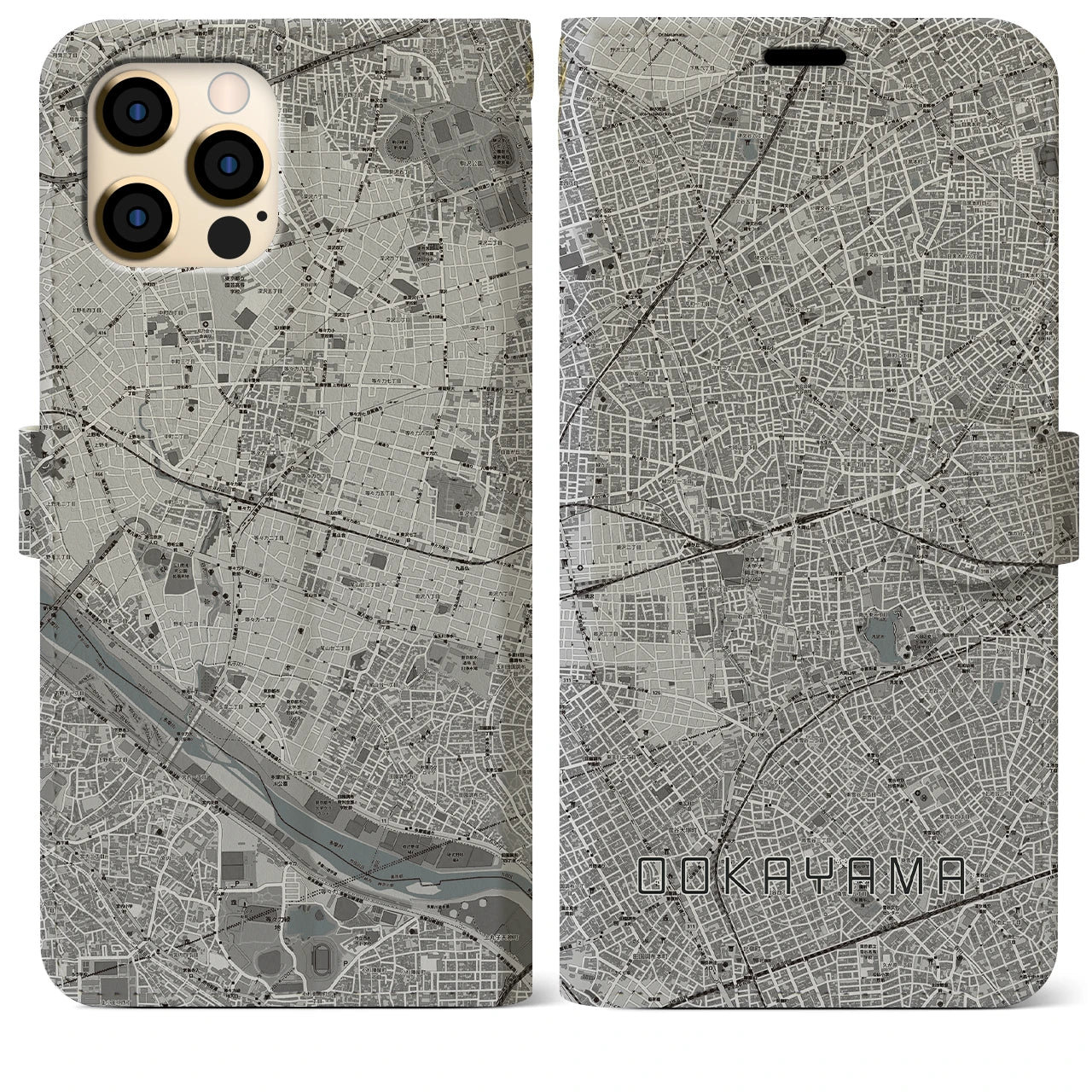 【大岡山(東京都)】地図柄iPhoneケース(手帳タイプ)モノトーン・iPhone 12 Pro Max 用