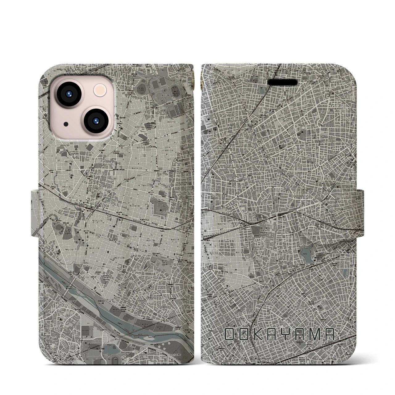 【大岡山(東京都)】地図柄iPhoneケース(手帳タイプ)モノトーン・iPhone 13 mini 用