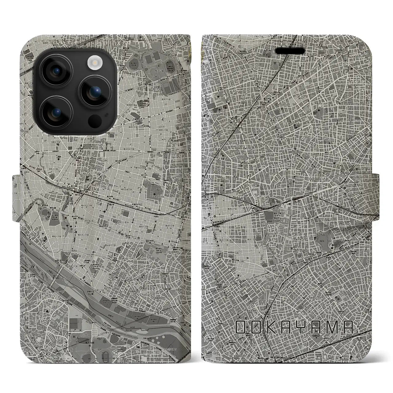 【大岡山(東京都)】地図柄iPhoneケース(手帳タイプ)モノトーン・iPhone 16 用