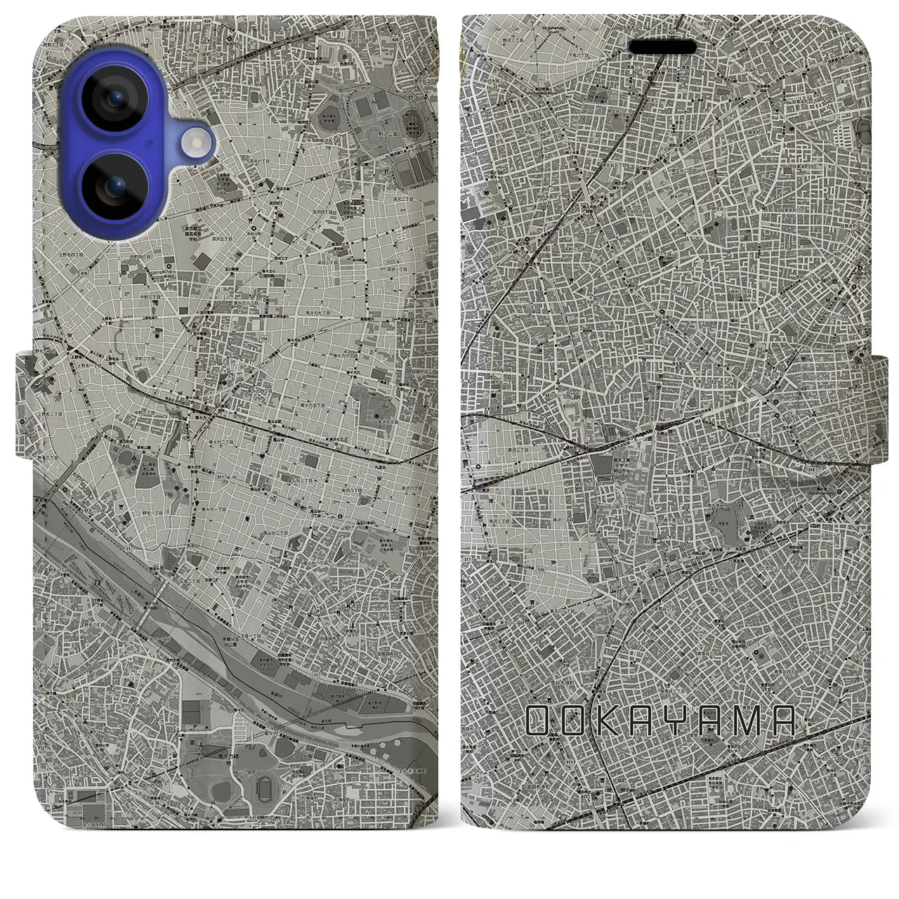 【大岡山(東京都)】地図柄iPhoneケース(手帳タイプ)モノトーン・iPhone 16 Pro Max 用