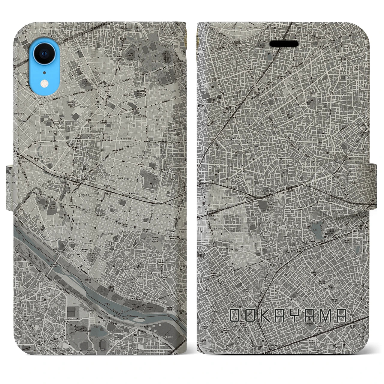 【大岡山(東京都)】地図柄iPhoneケース(手帳タイプ)モノトーン・iPhone XR 用