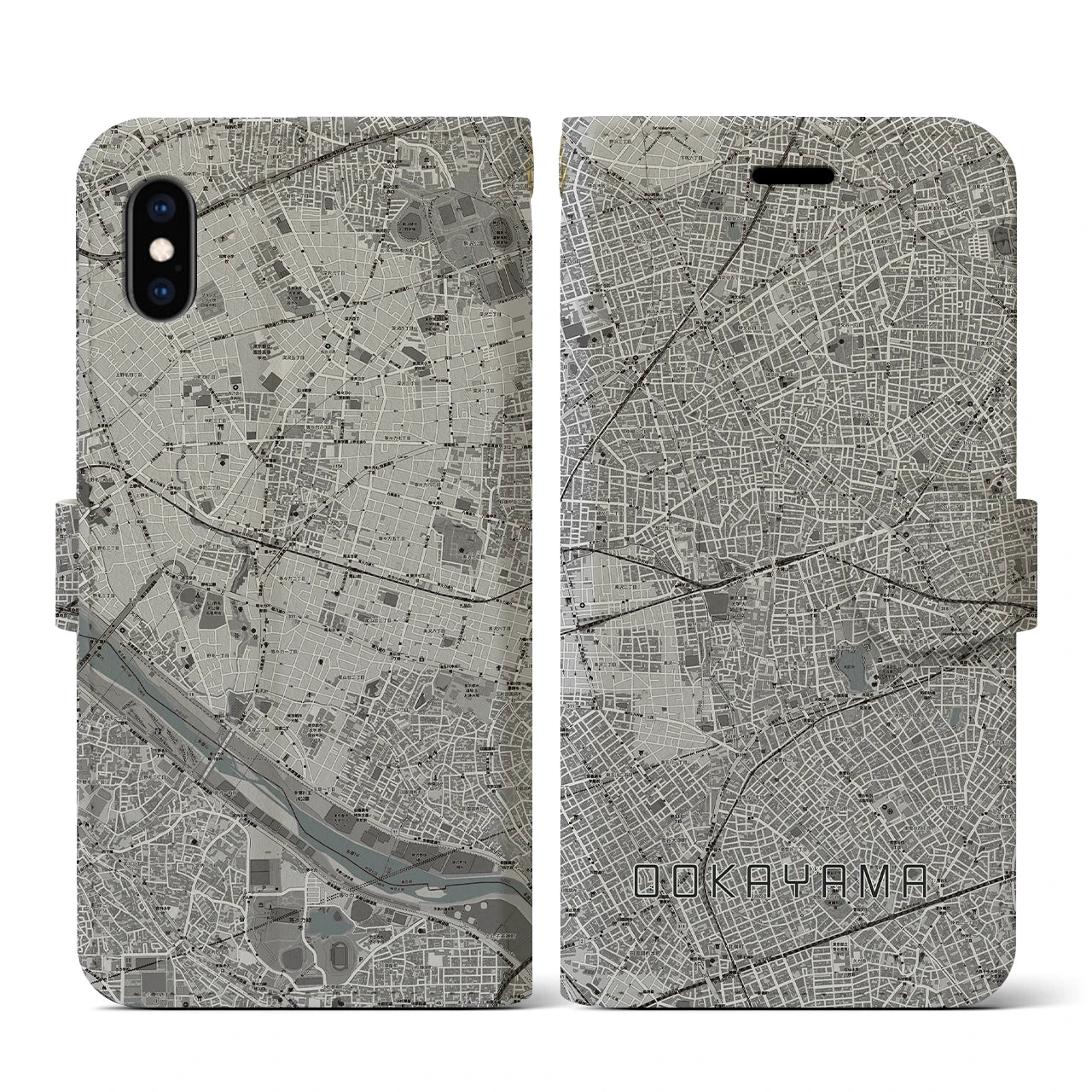 【大岡山(東京都)】地図柄iPhoneケース(手帳タイプ)モノトーン・iPhone XS / X 用