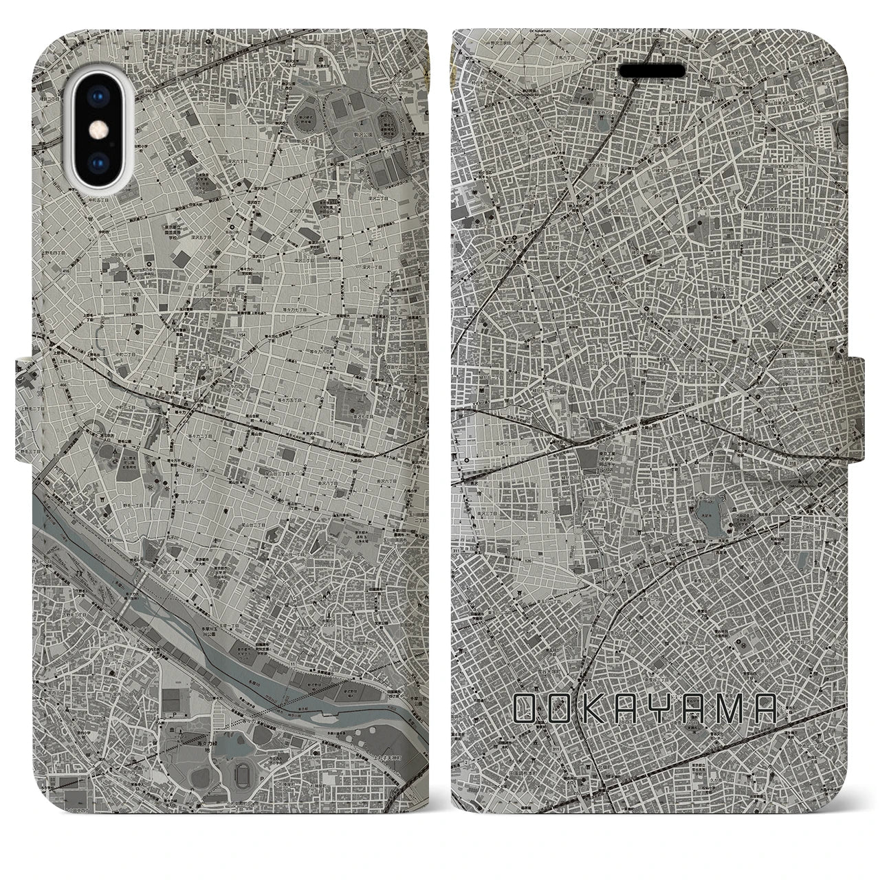 【大岡山(東京都)】地図柄iPhoneケース(手帳タイプ)モノトーン・iPhone XS Max 用