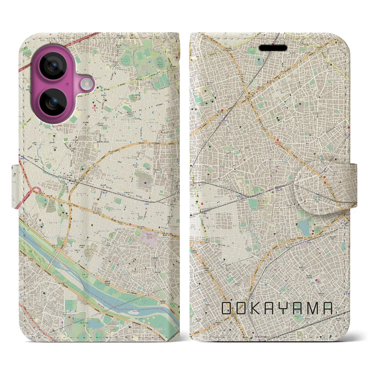 【大岡山(東京都)】地図柄iPhoneケース(手帳タイプ)ナチュラル・iPhone 16 Pro 用