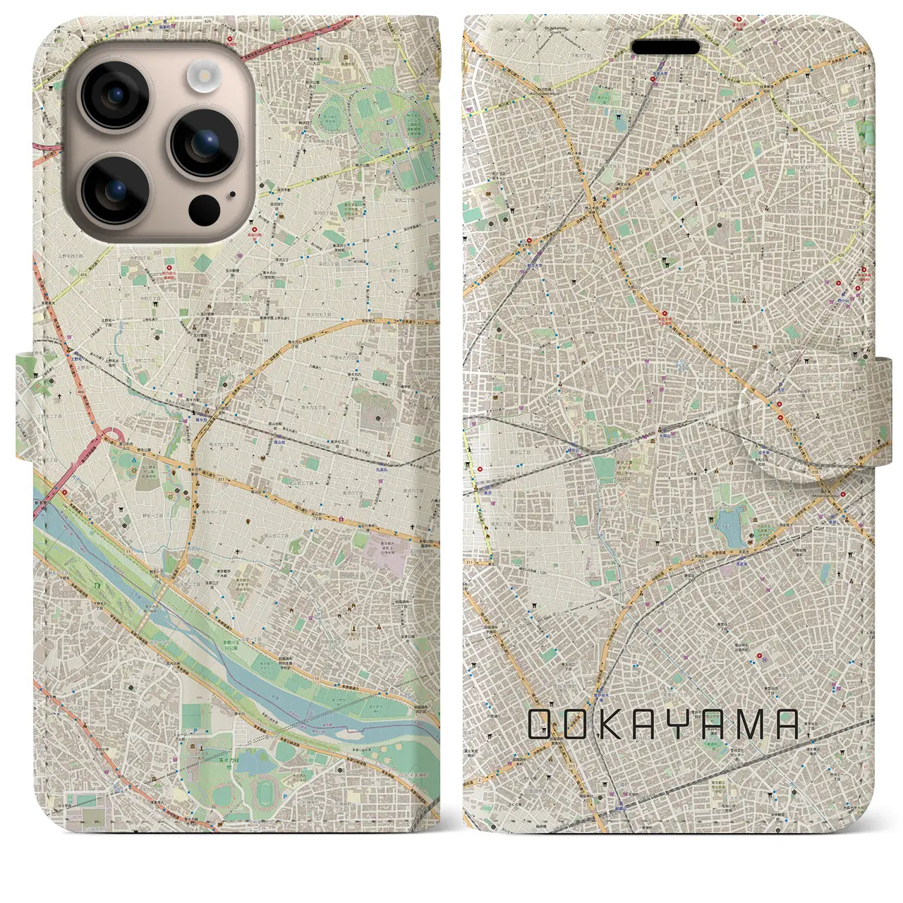 【大岡山(東京都)】地図柄iPhoneケース(手帳タイプ)ナチュラル・iPhone 16 Plus 用