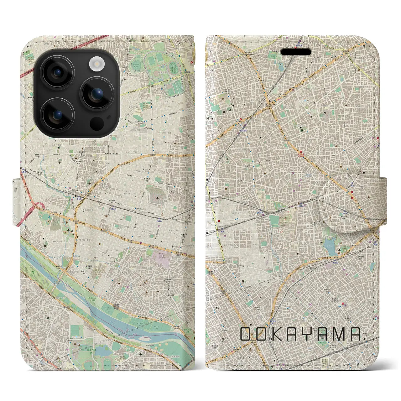 【大岡山(東京都)】地図柄iPhoneケース(手帳タイプ)ナチュラル・iPhone 16 用