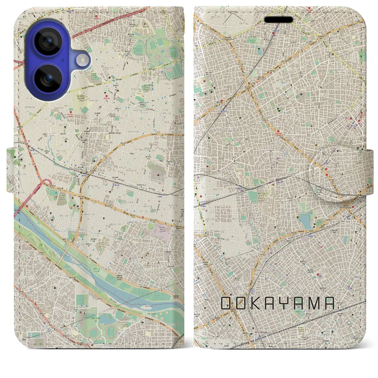 【大岡山(東京都)】地図柄iPhoneケース(手帳タイプ)ナチュラル・iPhone 16 Pro Max 用