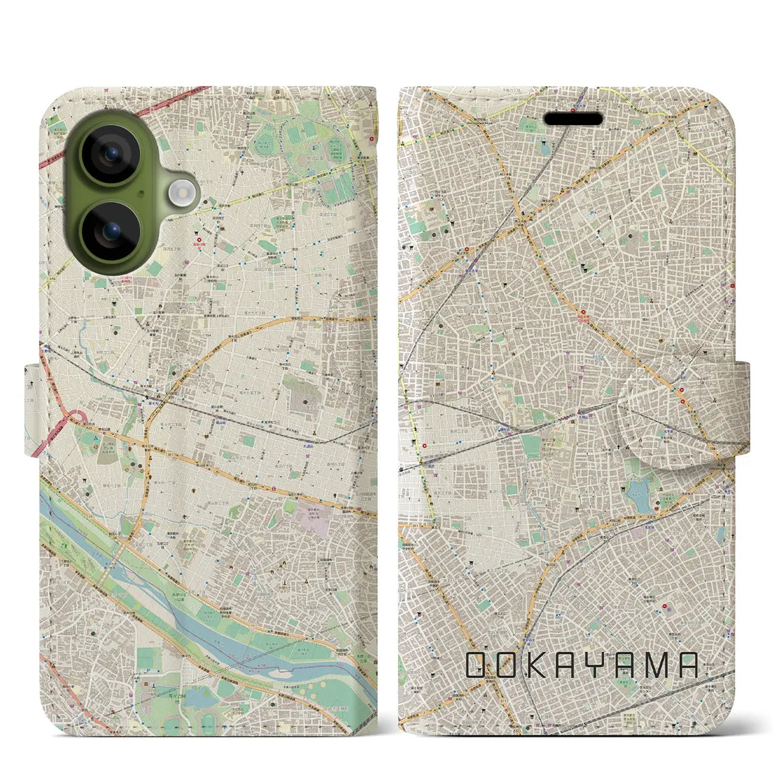 【大岡山(東京都)】地図柄iPhoneケース(手帳タイプ)ナチュラル・iPhone 17 Pro Max 用