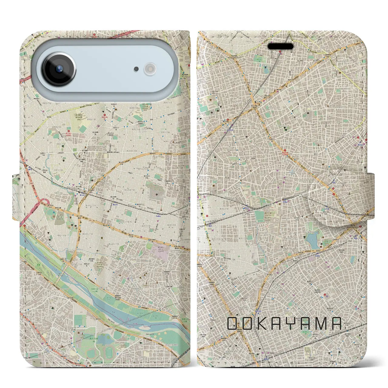 【大岡山(東京都)】地図柄iPhoneケース(手帳タイプ)モノトーン・iPhone 17 Pro Max 用