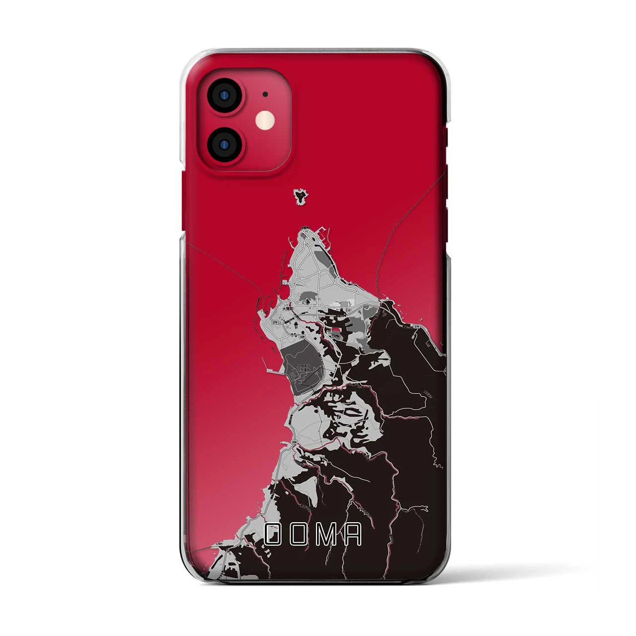 【大間(青森県)】地図柄iPhoneケース(クリアタイプ)モノトーン・iPhone 11 用