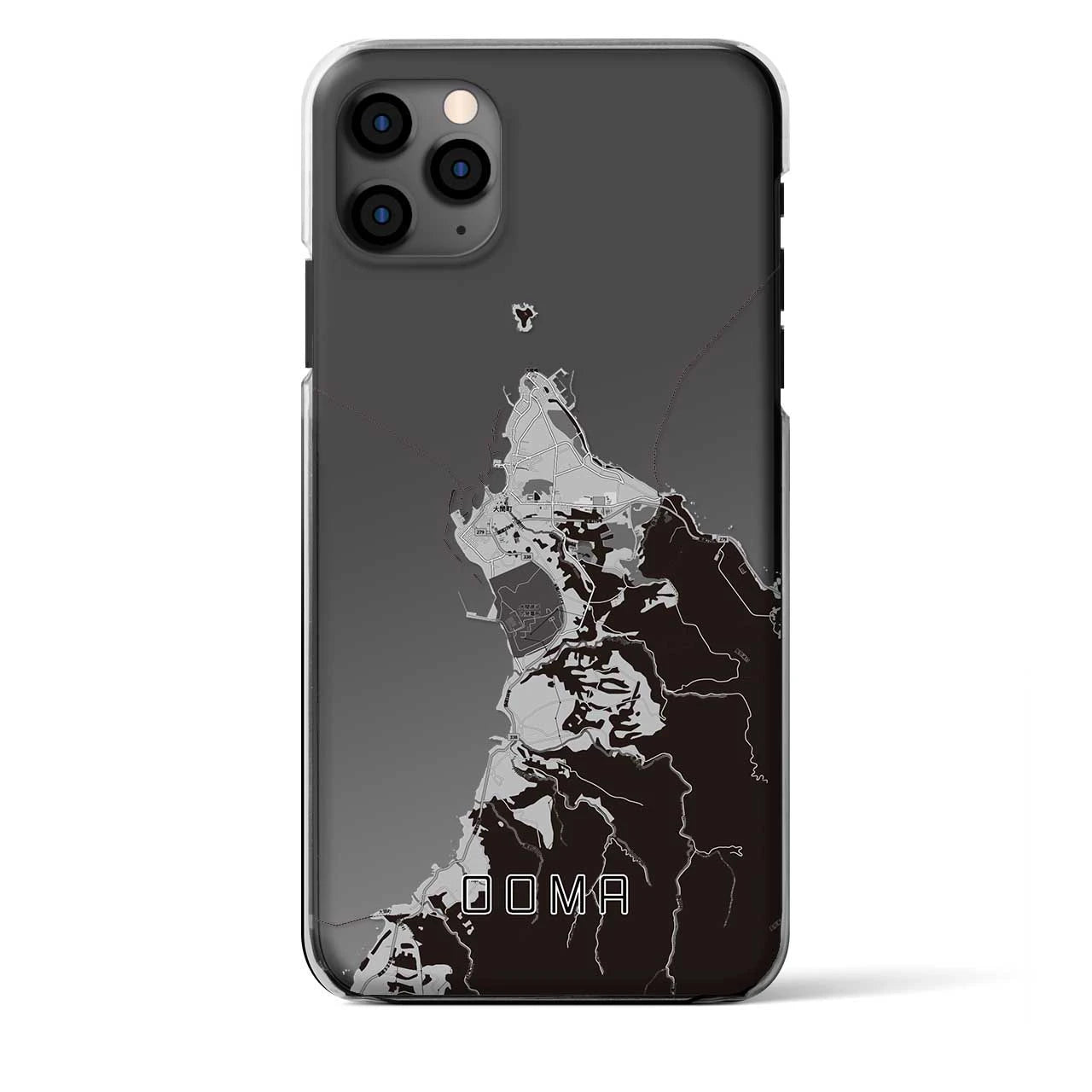 【大間(青森県)】地図柄iPhoneケース(クリアタイプ)モノトーン・iPhone 11 Pro Max 用