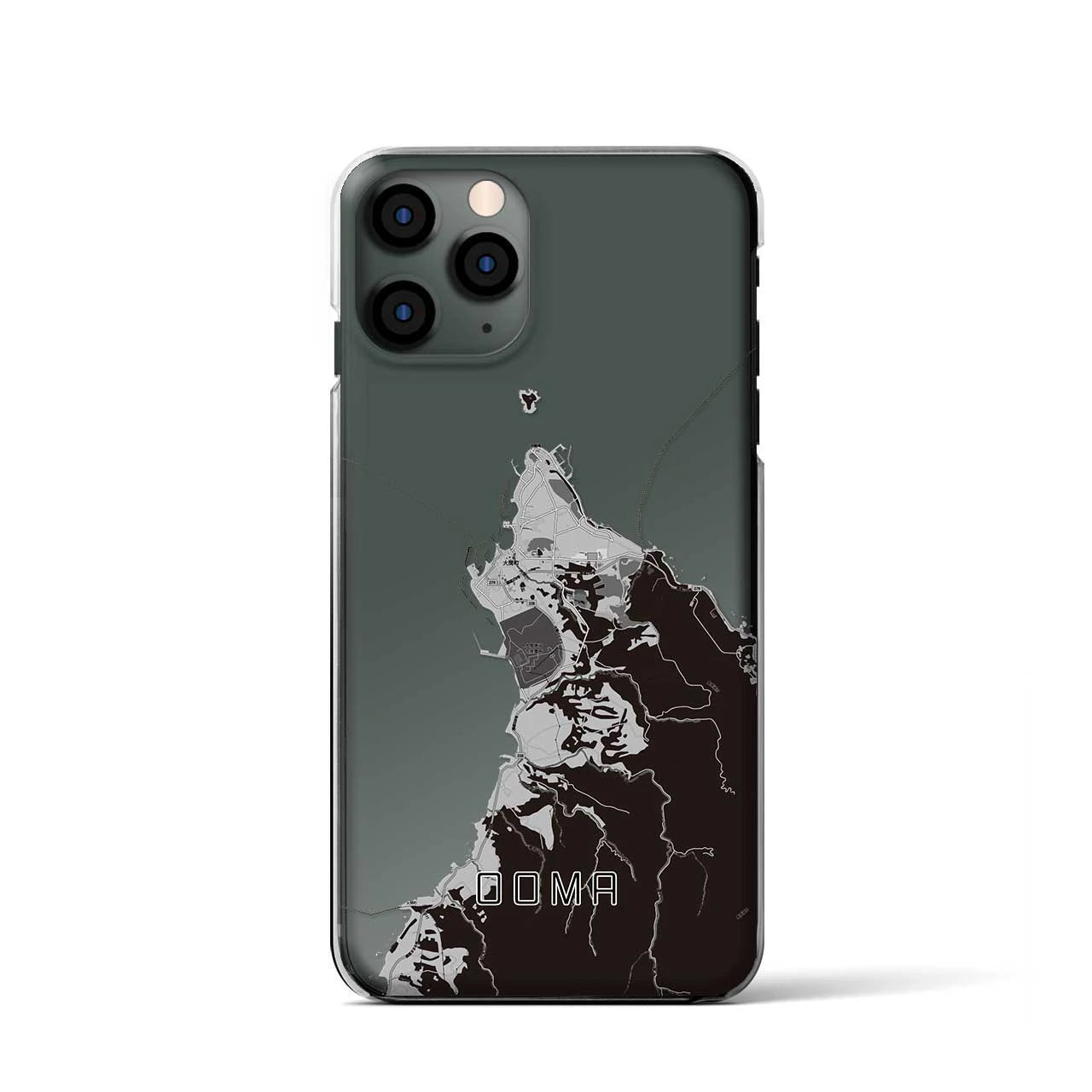 【大間(青森県)】地図柄iPhoneケース(クリアタイプ)モノトーン・iPhone 11 Pro 用