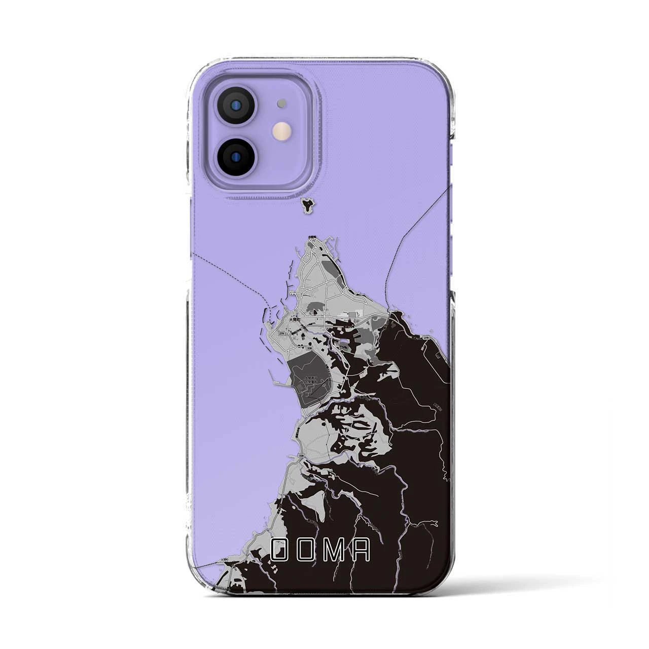【大間(青森県)】地図柄iPhoneケース(クリアタイプ)モノトーン・iPhone 12 / 12 Pro 用