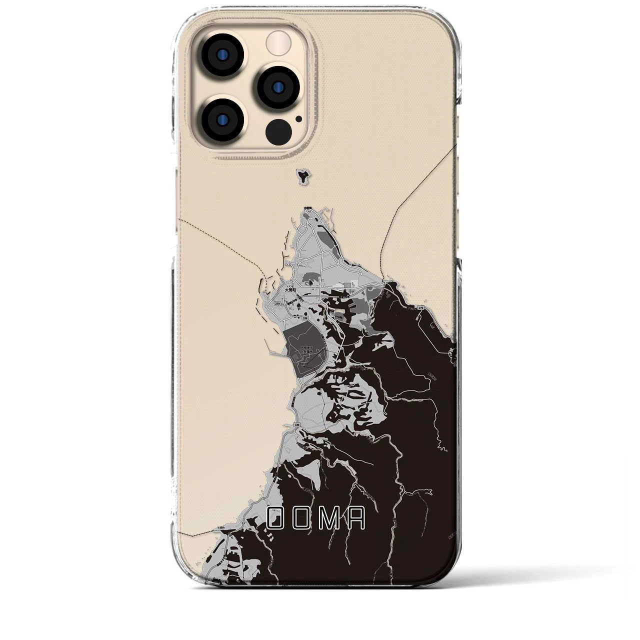 【大間(青森県)】地図柄iPhoneケース(クリアタイプ)モノトーン・iPhone 12 Pro Max 用