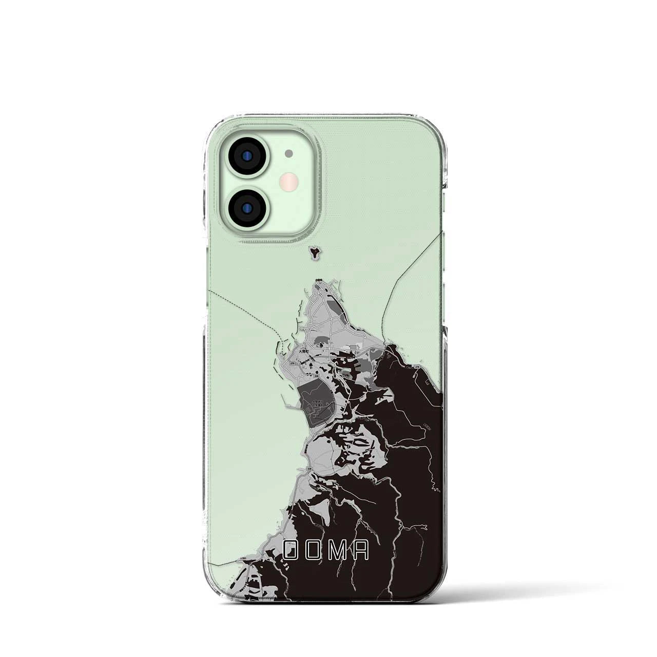 【大間(青森県)】地図柄iPhoneケース(クリアタイプ)モノトーン・iPhone 12 mini 用