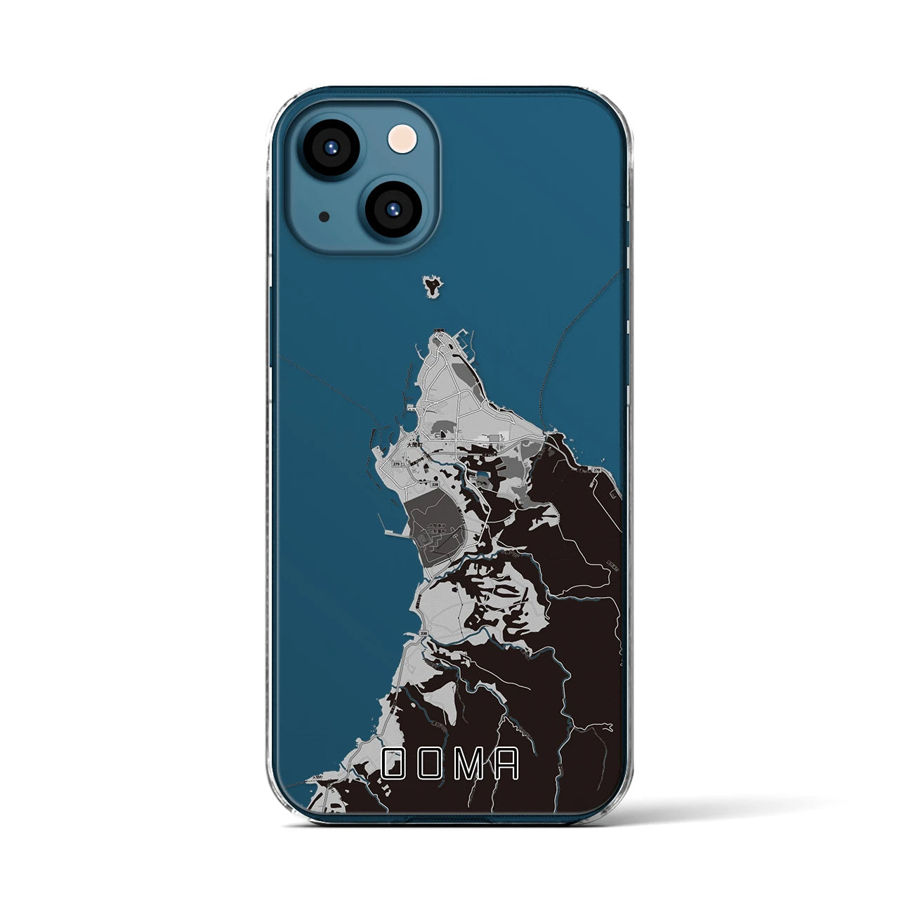 【大間(青森県)】地図柄iPhoneケース(クリアタイプ)モノトーン・iPhone 13 用
