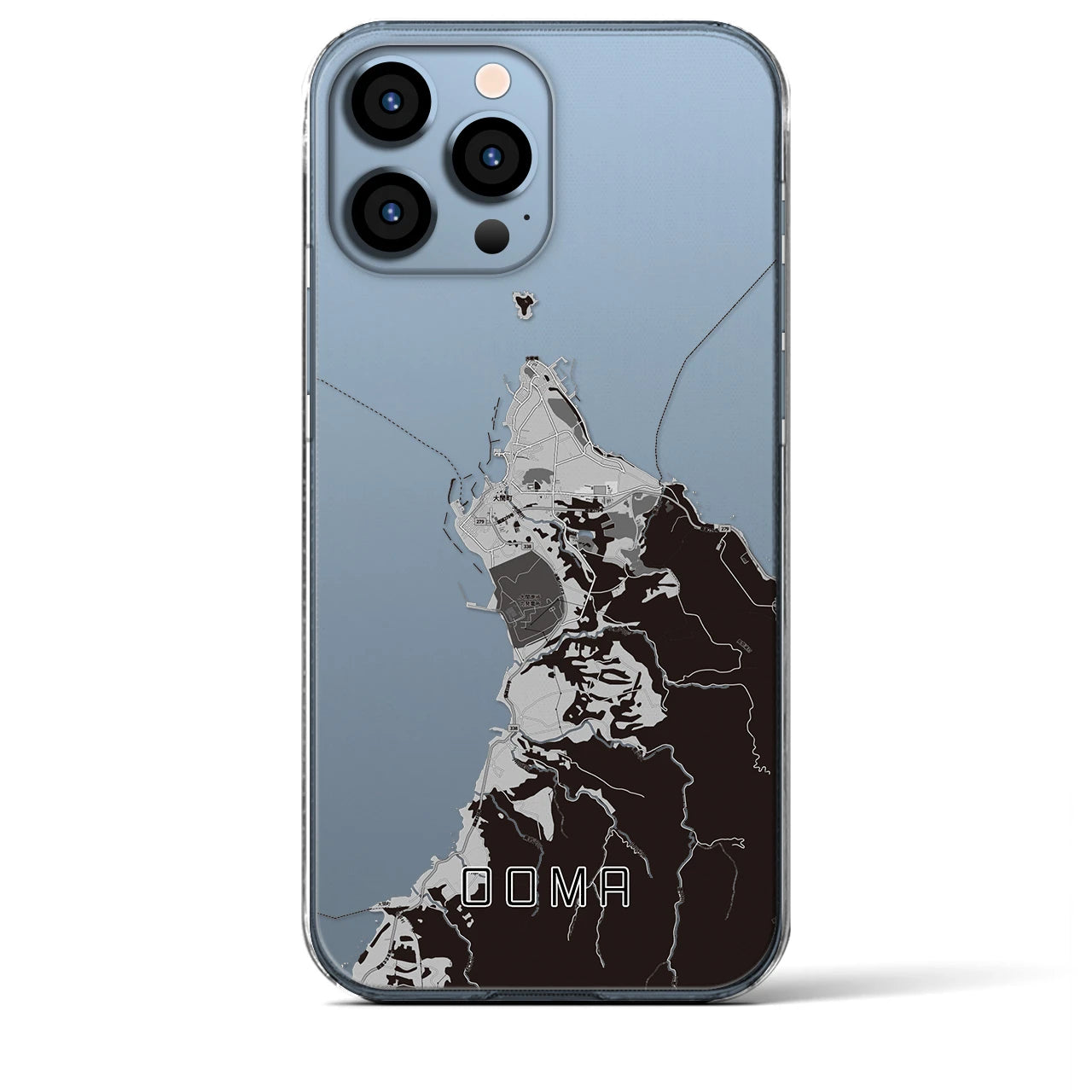 【大間(青森県)】地図柄iPhoneケース(クリアタイプ)モノトーン・iPhone 13 Pro Max 用
