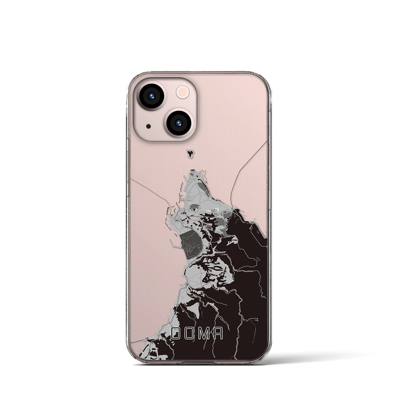 【大間(青森県)】地図柄iPhoneケース(クリアタイプ)モノトーン・iPhone 13 mini 用