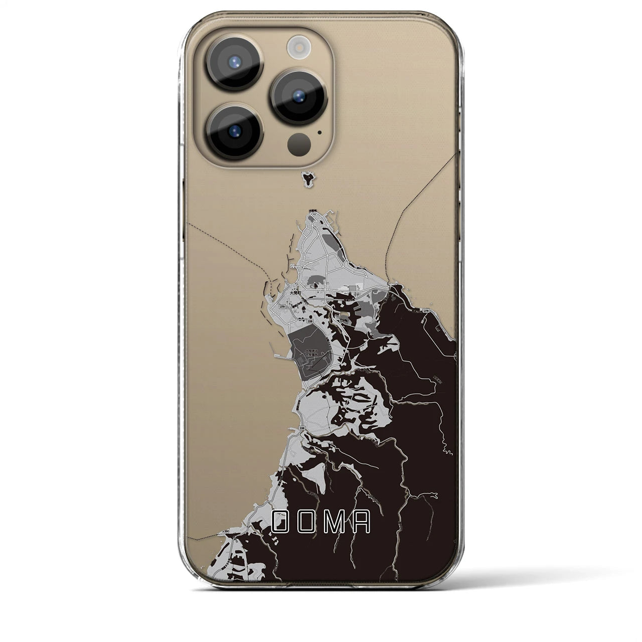 【大間(青森県)】地図柄iPhoneケース(クリアタイプ)モノトーン・iPhone 14 Pro Max 用