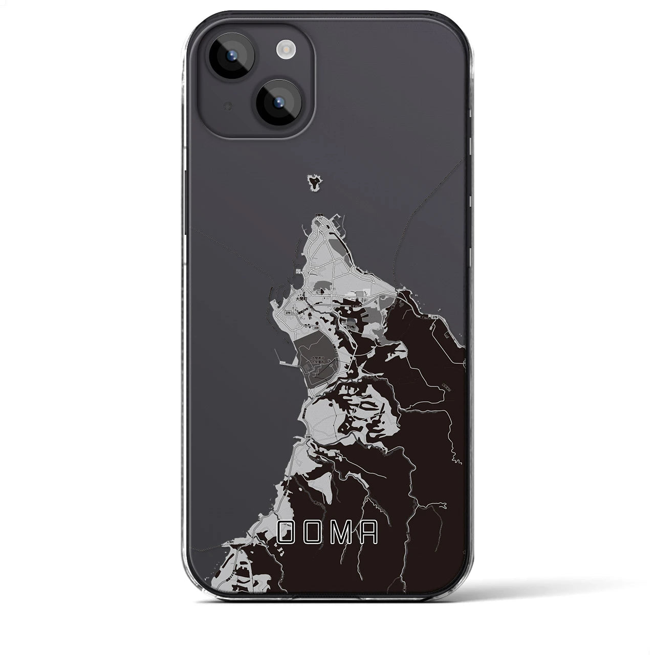 【大間(青森県)】地図柄iPhoneケース(クリアタイプ)モノトーン・iPhone 14 Plus 用
