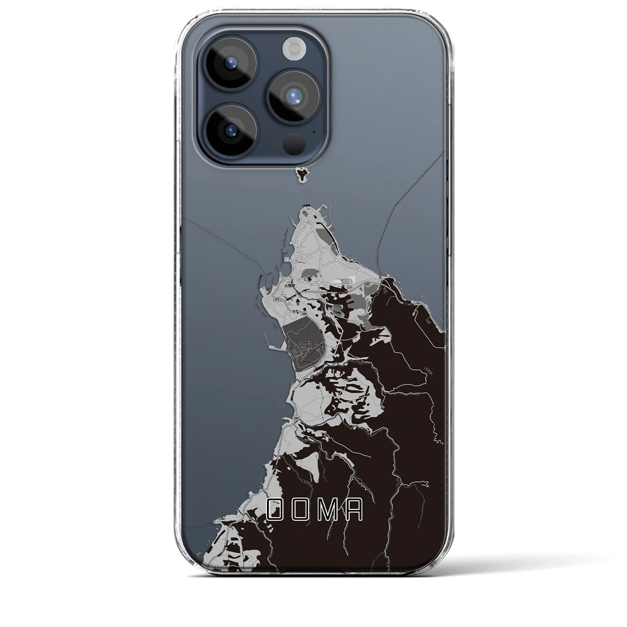 【大間(青森県)】地図柄iPhoneケース(クリアタイプ)モノトーン・iPhone 15 Pro Max 用