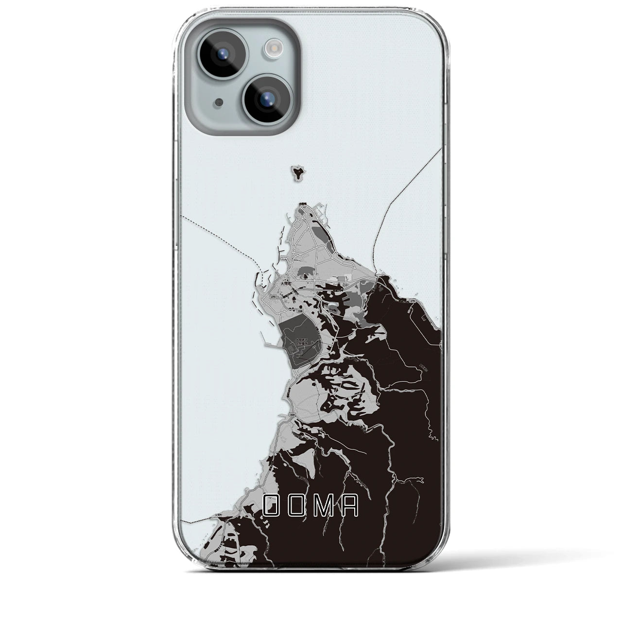 【大間(青森県)】地図柄iPhoneケース(クリアタイプ)モノトーン・iPhone 15 Plus 用