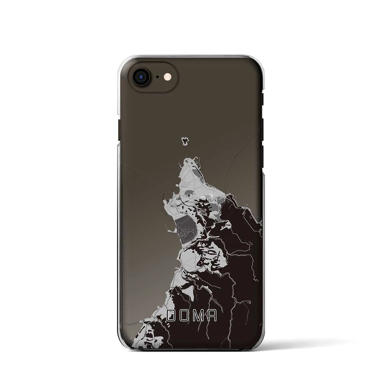 【大間(青森県)】地図柄iPhoneケース(クリアタイプ)モノトーン・iPhone SE(第3 / 第2世代) / 8 / 7 / 6s / 6 用