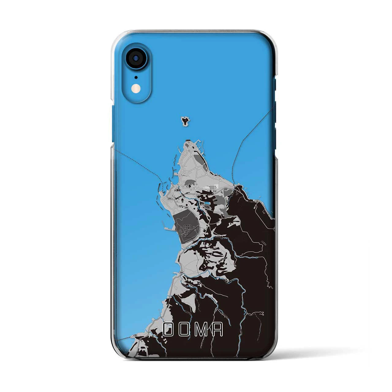【大間(青森県)】地図柄iPhoneケース(クリアタイプ)モノトーン・iPhone XR 用