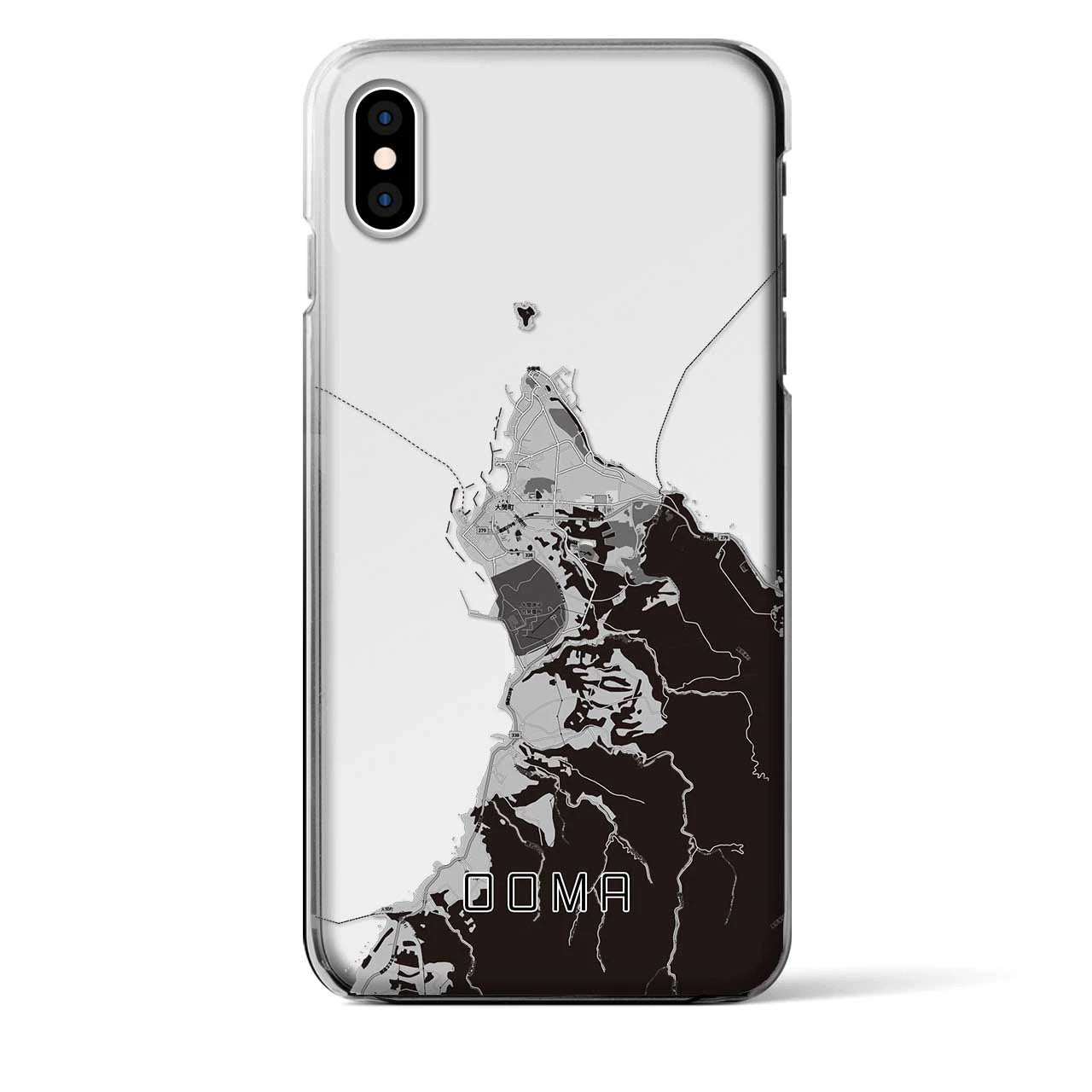 【大間(青森県)】地図柄iPhoneケース(クリアタイプ)モノトーン・iPhone XS Max 用