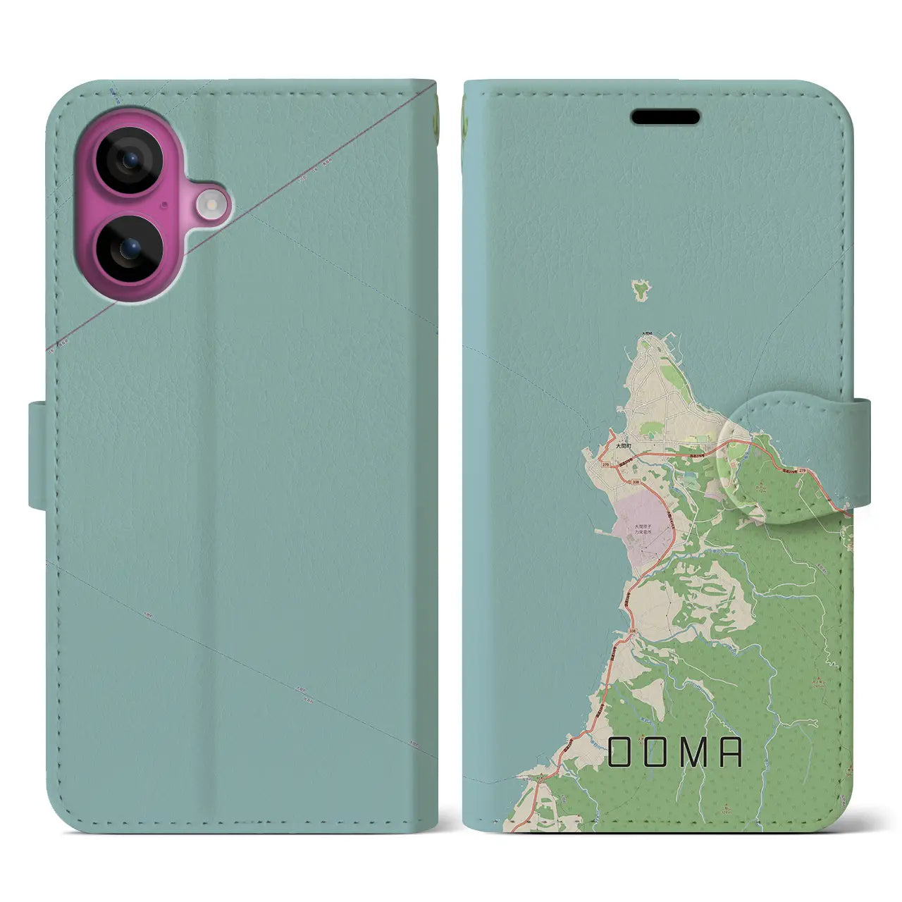 【大間(青森県)】地図柄iPhoneケース(手帳タイプ)ナチュラル・iPhone 16 Pro 用