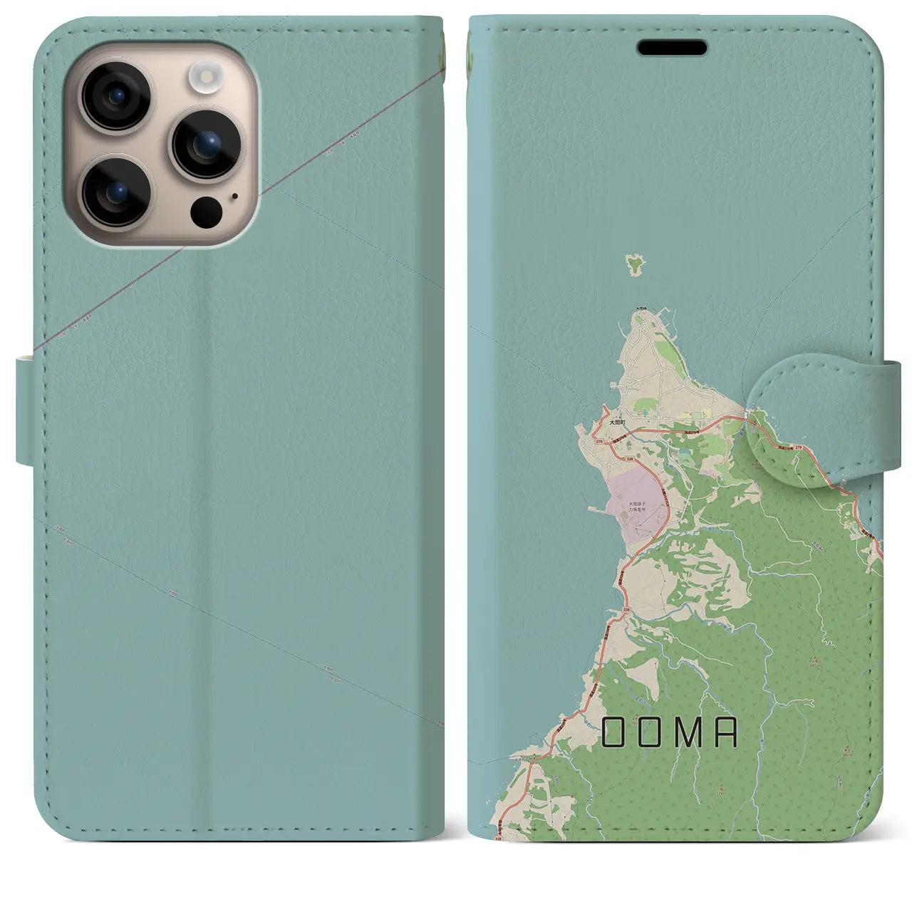 【大間(青森県)】地図柄iPhoneケース(手帳タイプ)ナチュラル・iPhone 16 Plus 用