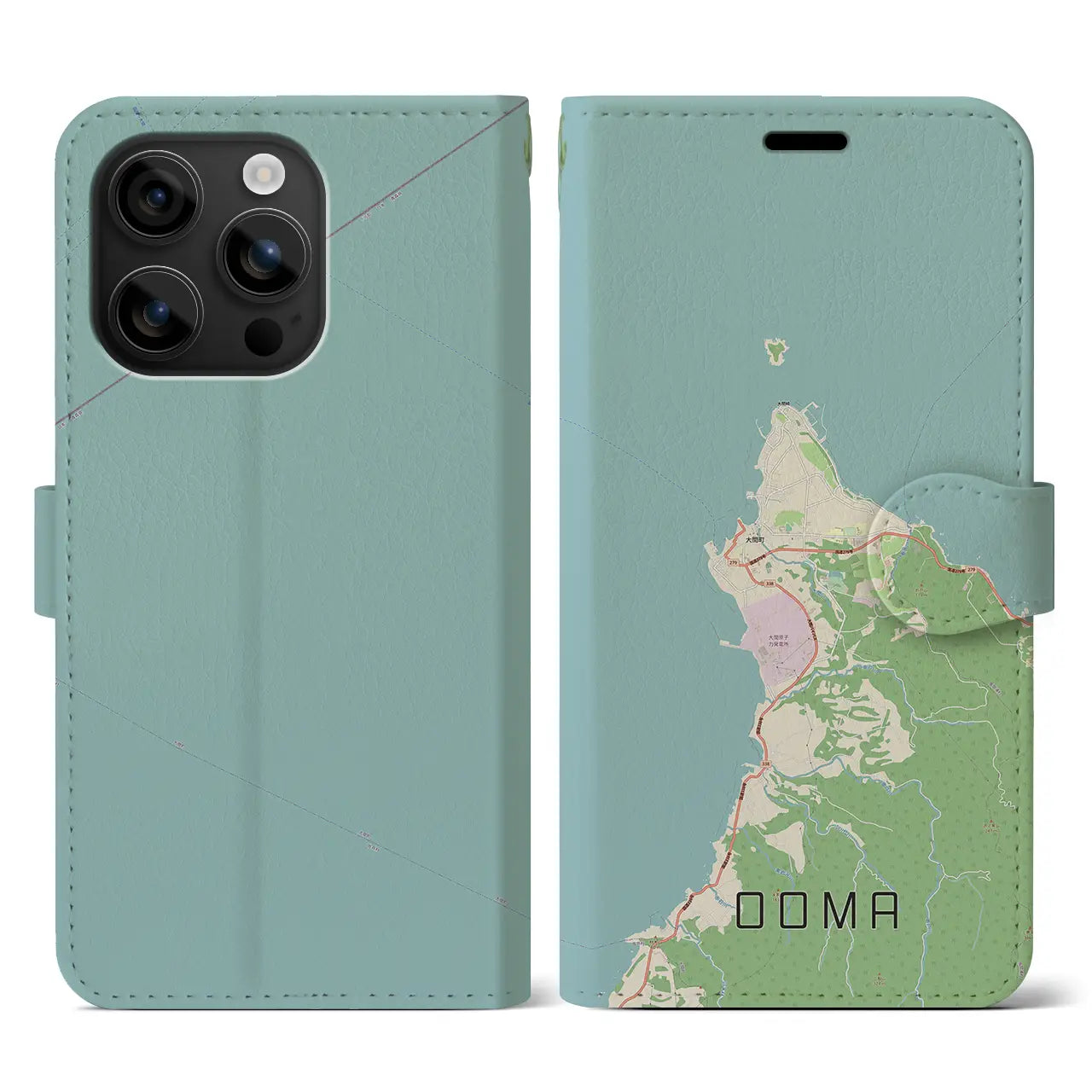 【大間(青森県)】地図柄iPhoneケース(手帳タイプ)ナチュラル・iPhone 16 用