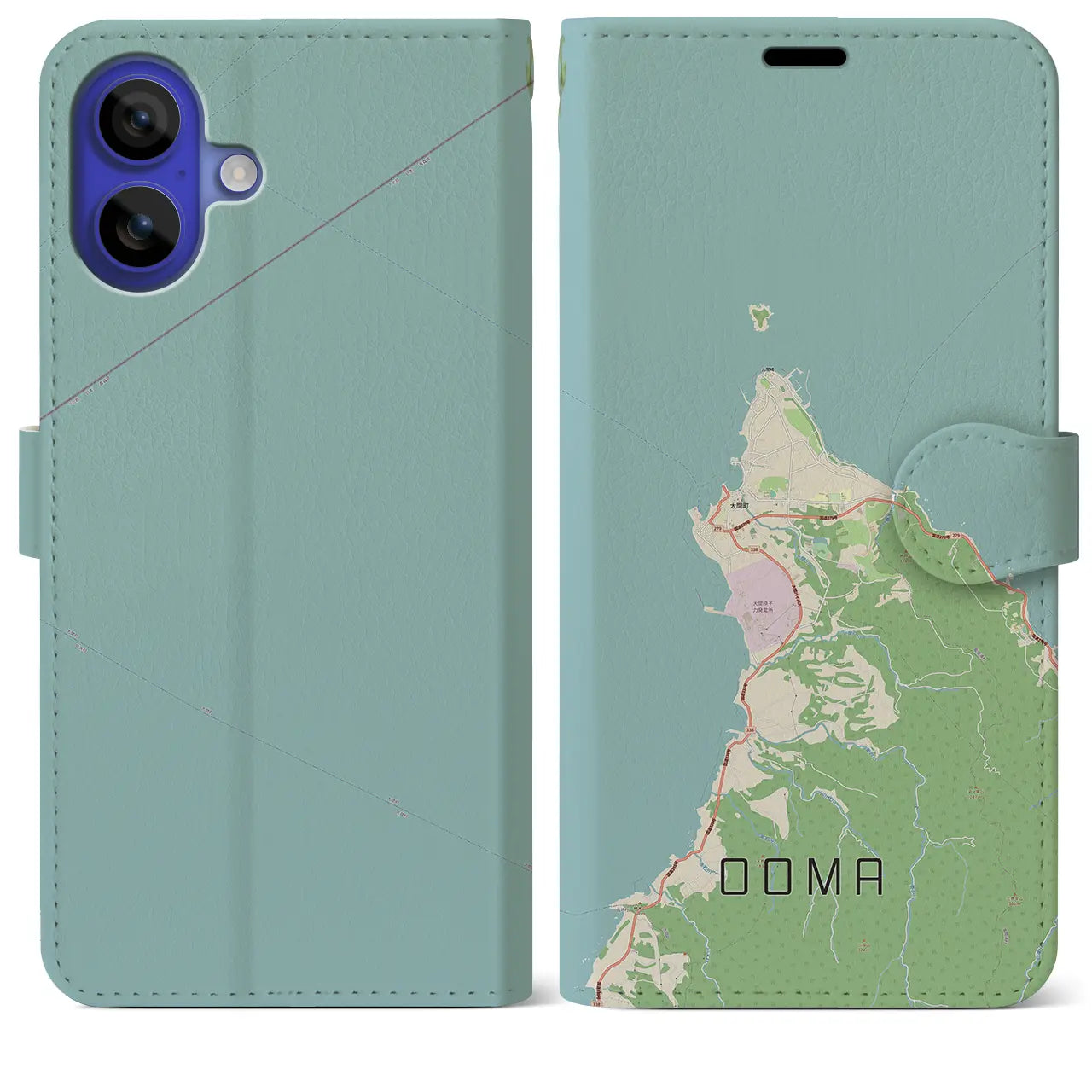 【大間(青森県)】地図柄iPhoneケース(手帳タイプ)ナチュラル・iPhone 16 Pro Max 用