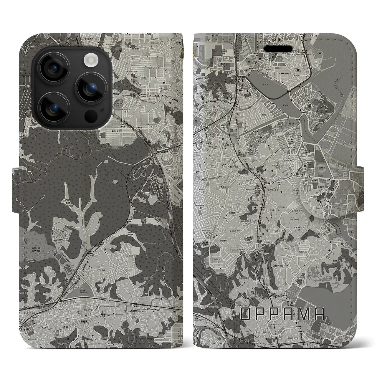 【追浜(神奈川県)】地図柄iPhoneケース(手帳タイプ)モノトーン・iPhone 16 用