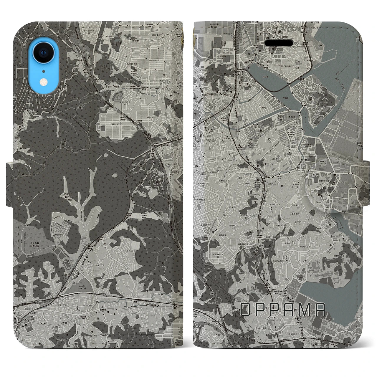 【追浜(神奈川県)】地図柄iPhoneケース(手帳タイプ)モノトーン・iPhone XR 用