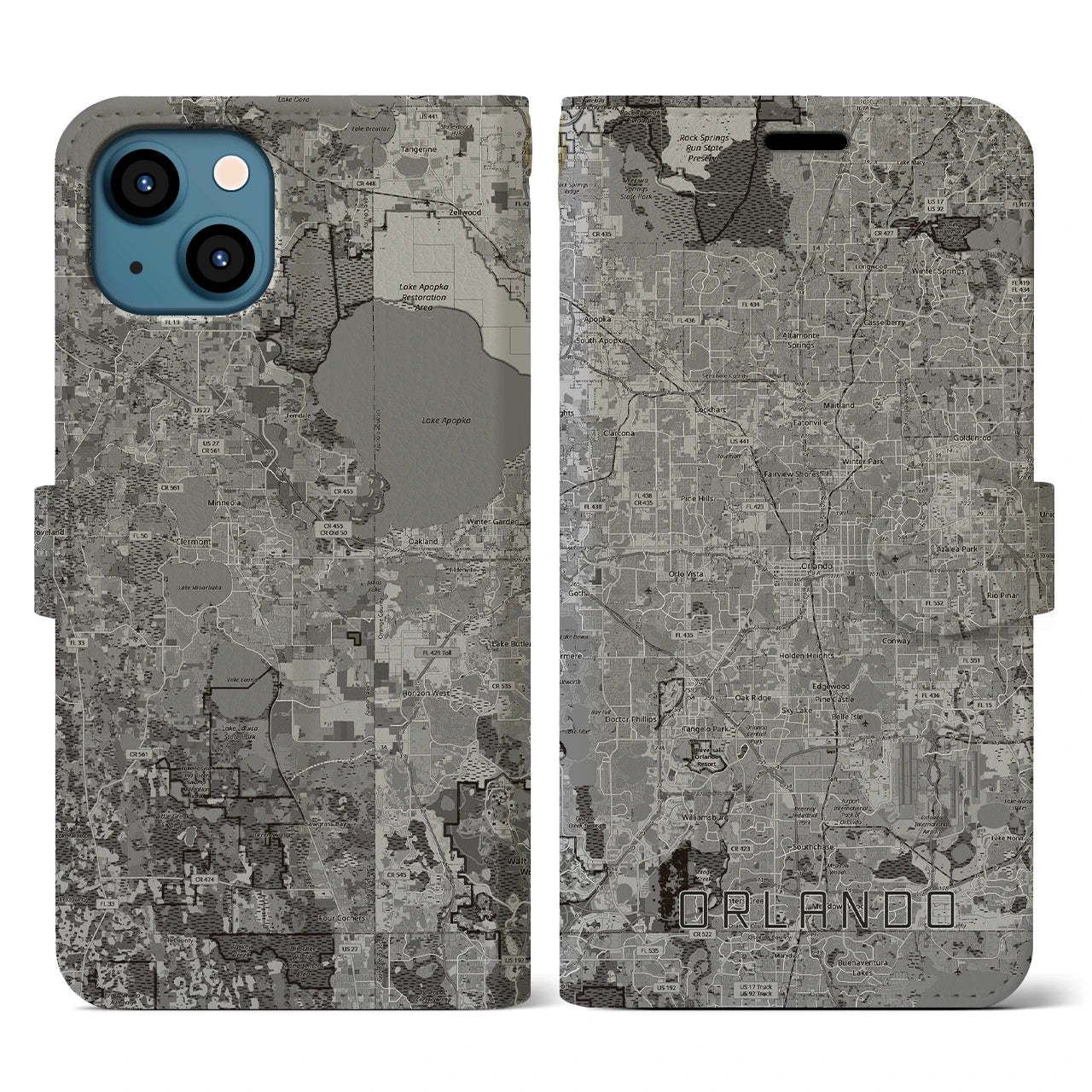 【オーランド(アメリカ)】地図柄iPhoneケース(手帳タイプ)