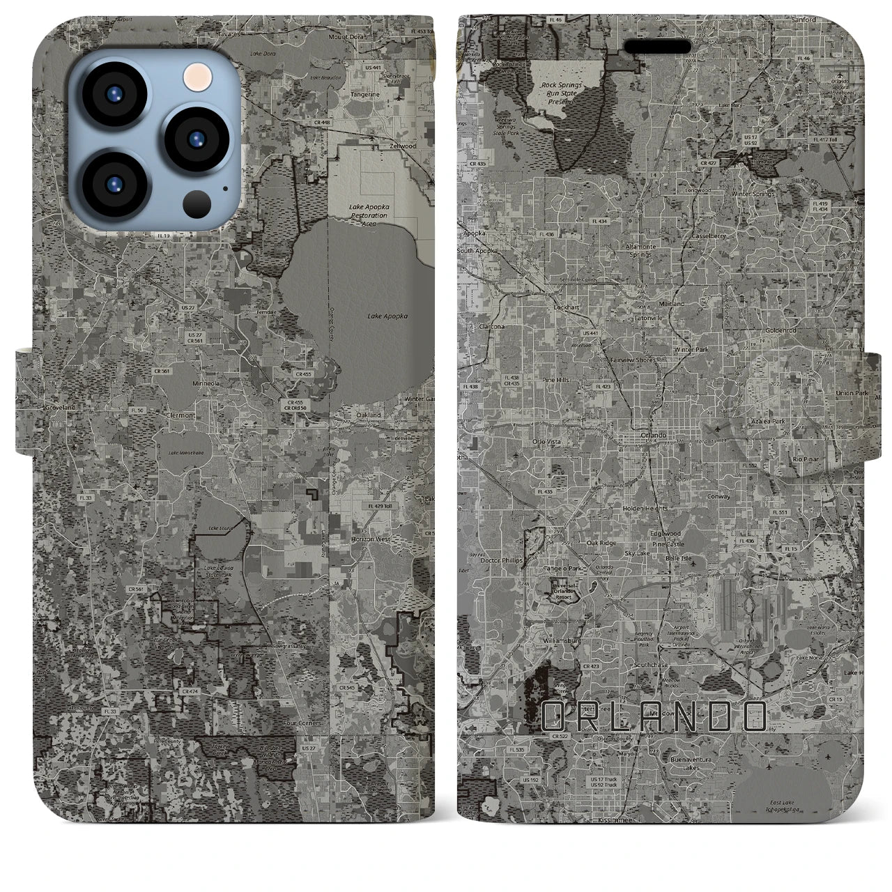 【オーランド(アメリカ)】地図柄iPhoneケース(手帳タイプ)