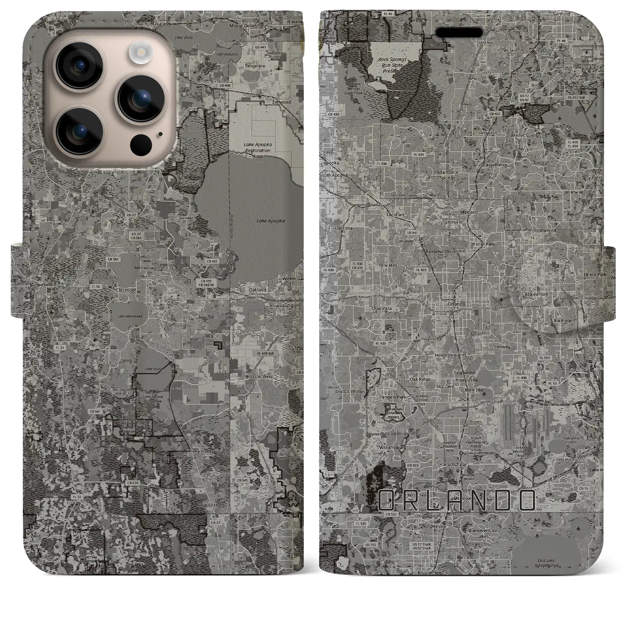 【オーランド(アメリカ)】地図柄iPhoneケース(手帳タイプ)