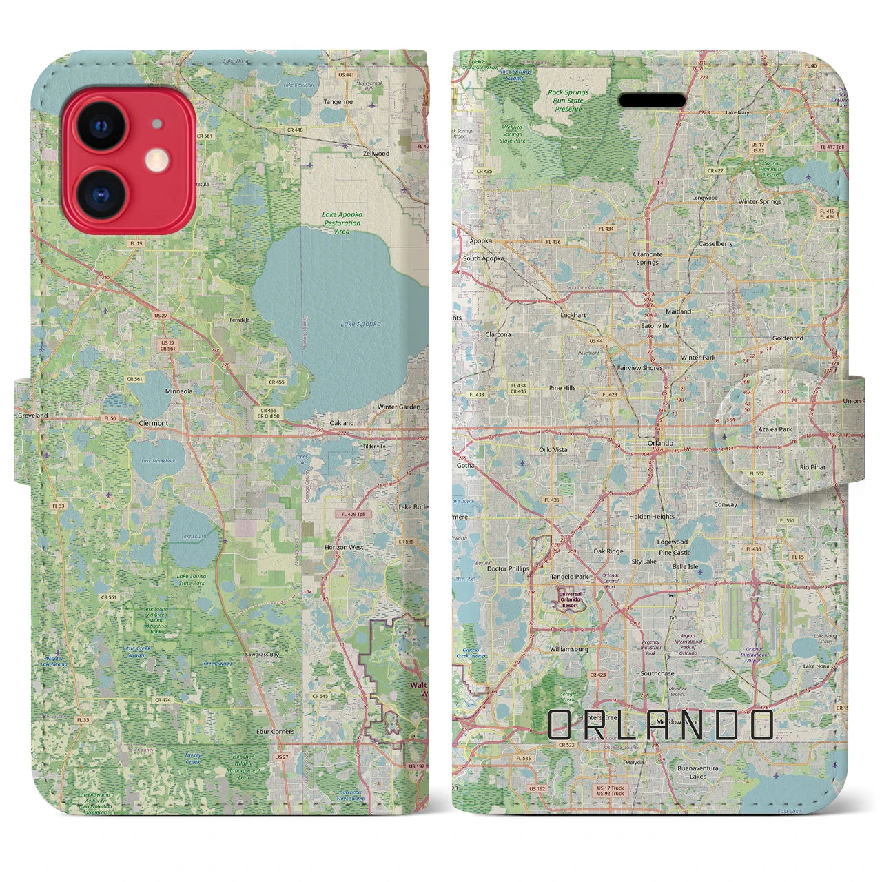 【オーランド(アメリカ)】地図柄iPhoneケース(手帳タイプ)