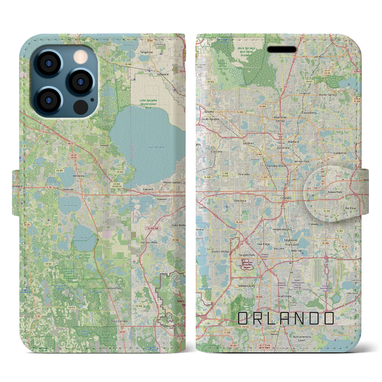 【オーランド(アメリカ)】地図柄iPhoneケース(手帳タイプ)