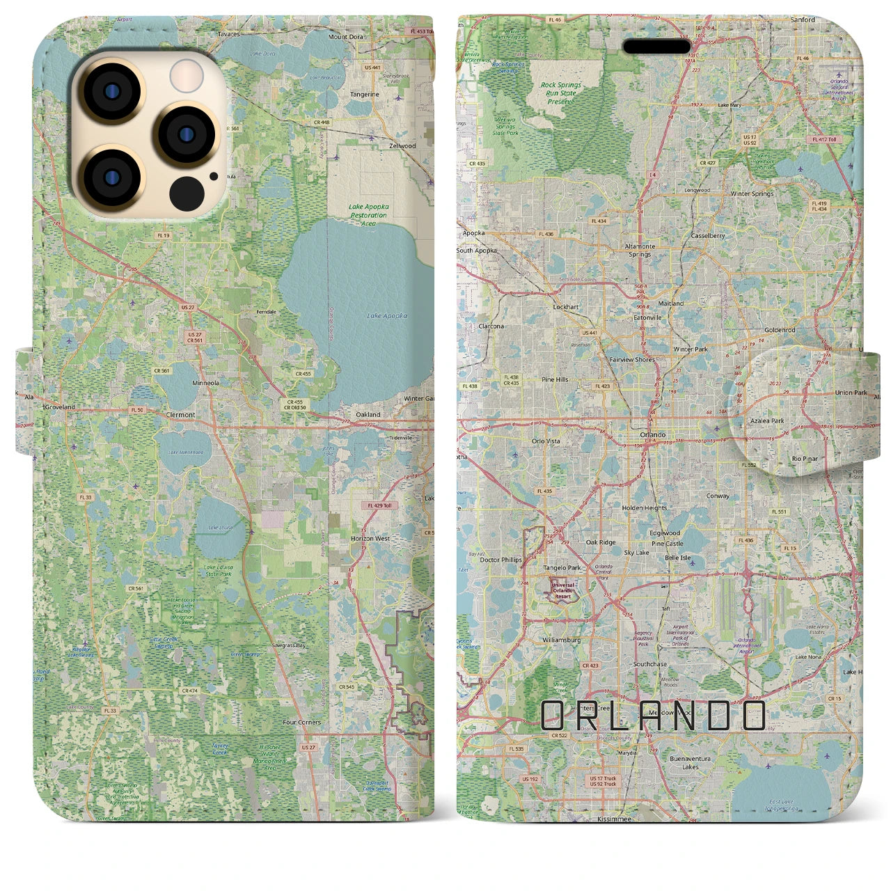 【オーランド(アメリカ)】地図柄iPhoneケース(手帳タイプ)