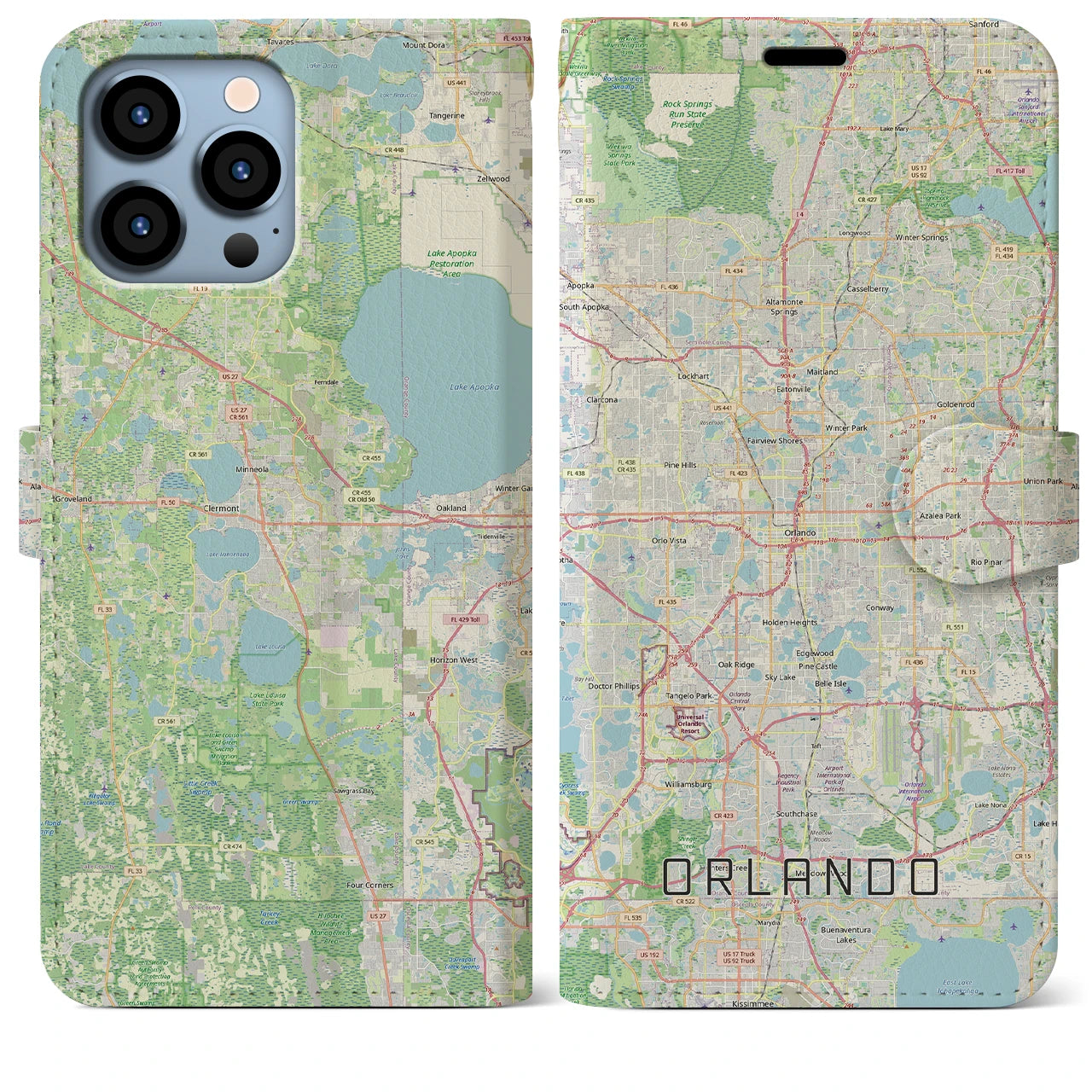 【オーランド(アメリカ)】地図柄iPhoneケース(手帳タイプ)