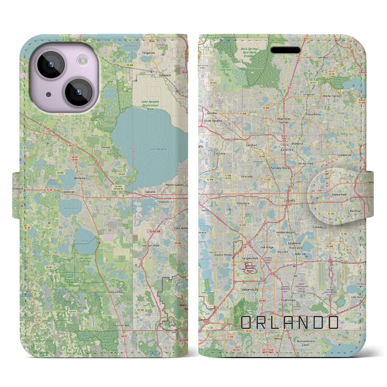 【オーランド(アメリカ)】地図柄iPhoneケース(手帳タイプ)