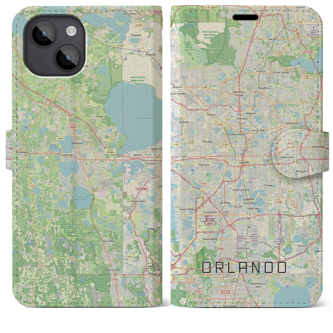 【オーランド(アメリカ)】地図柄iPhoneケース(手帳タイプ)