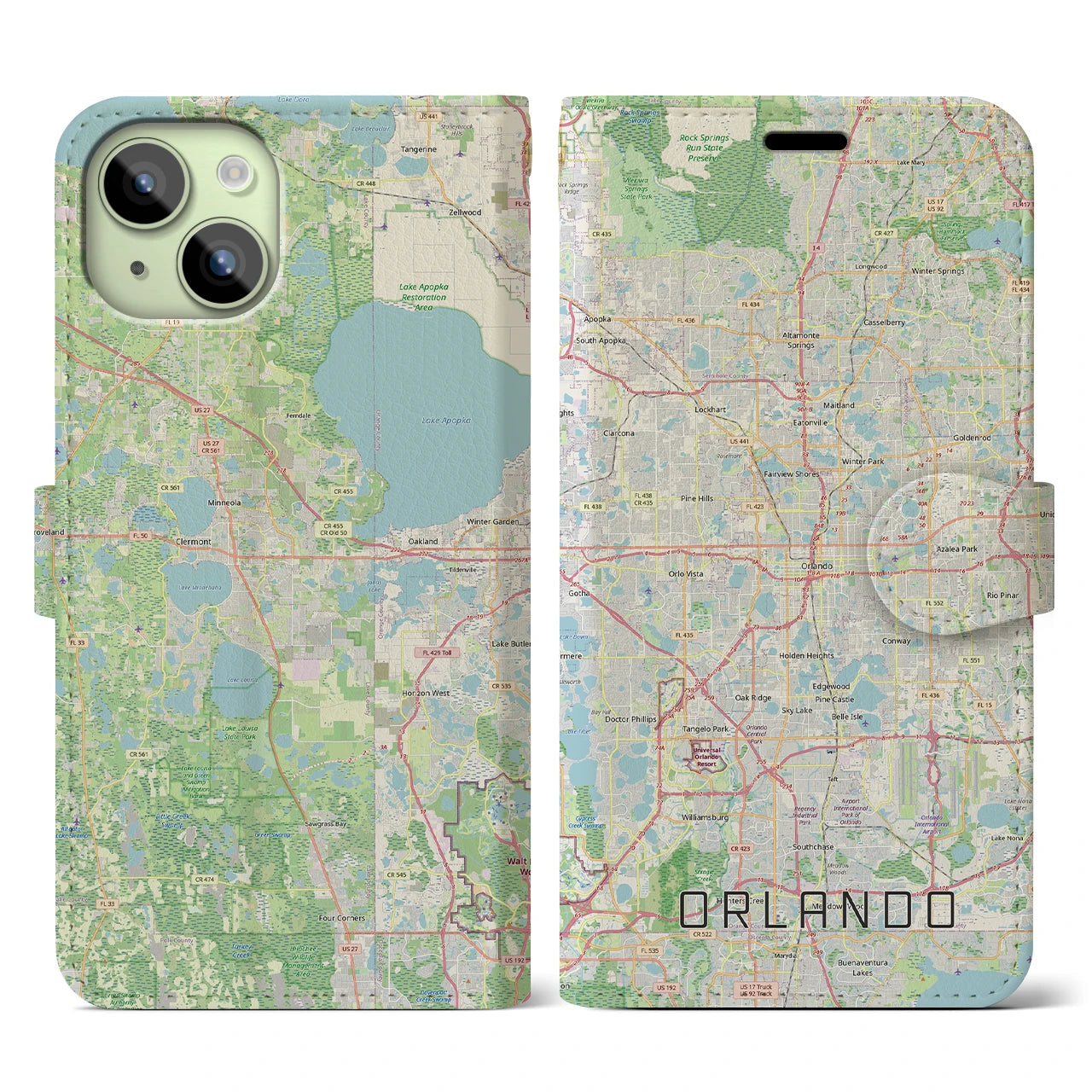 【オーランド(アメリカ)】地図柄iPhoneケース(手帳タイプ)