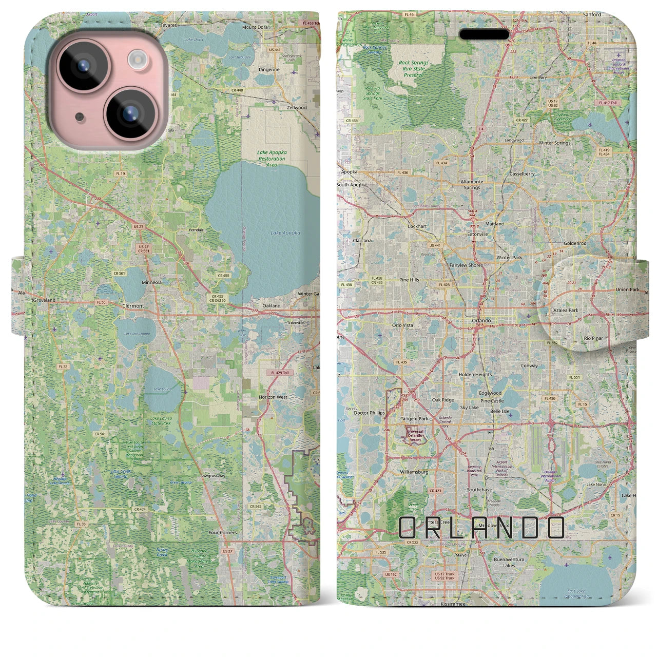 【オーランド(アメリカ)】地図柄iPhoneケース(手帳タイプ)