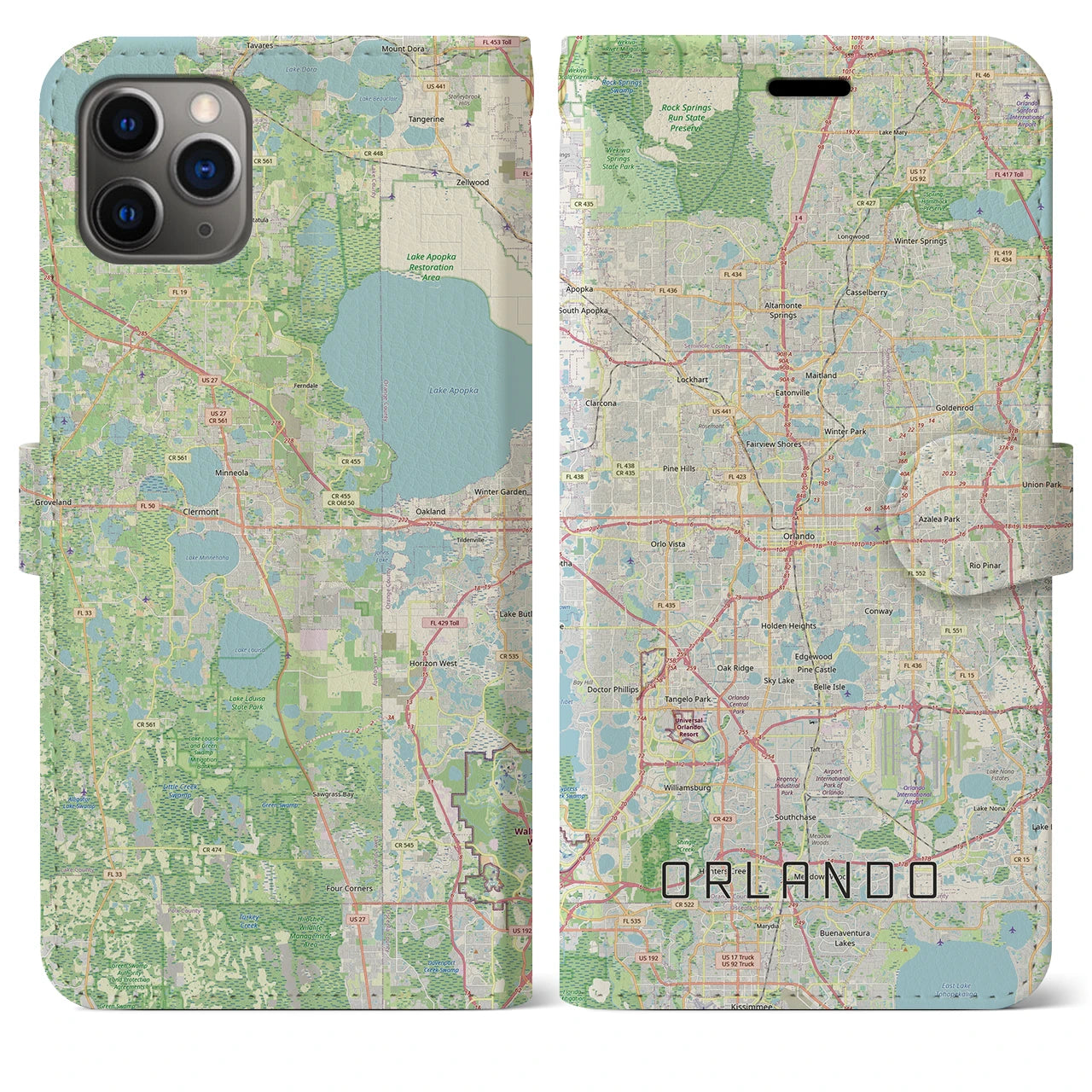 【オーランド(アメリカ)】地図柄iPhoneケース(手帳タイプ)