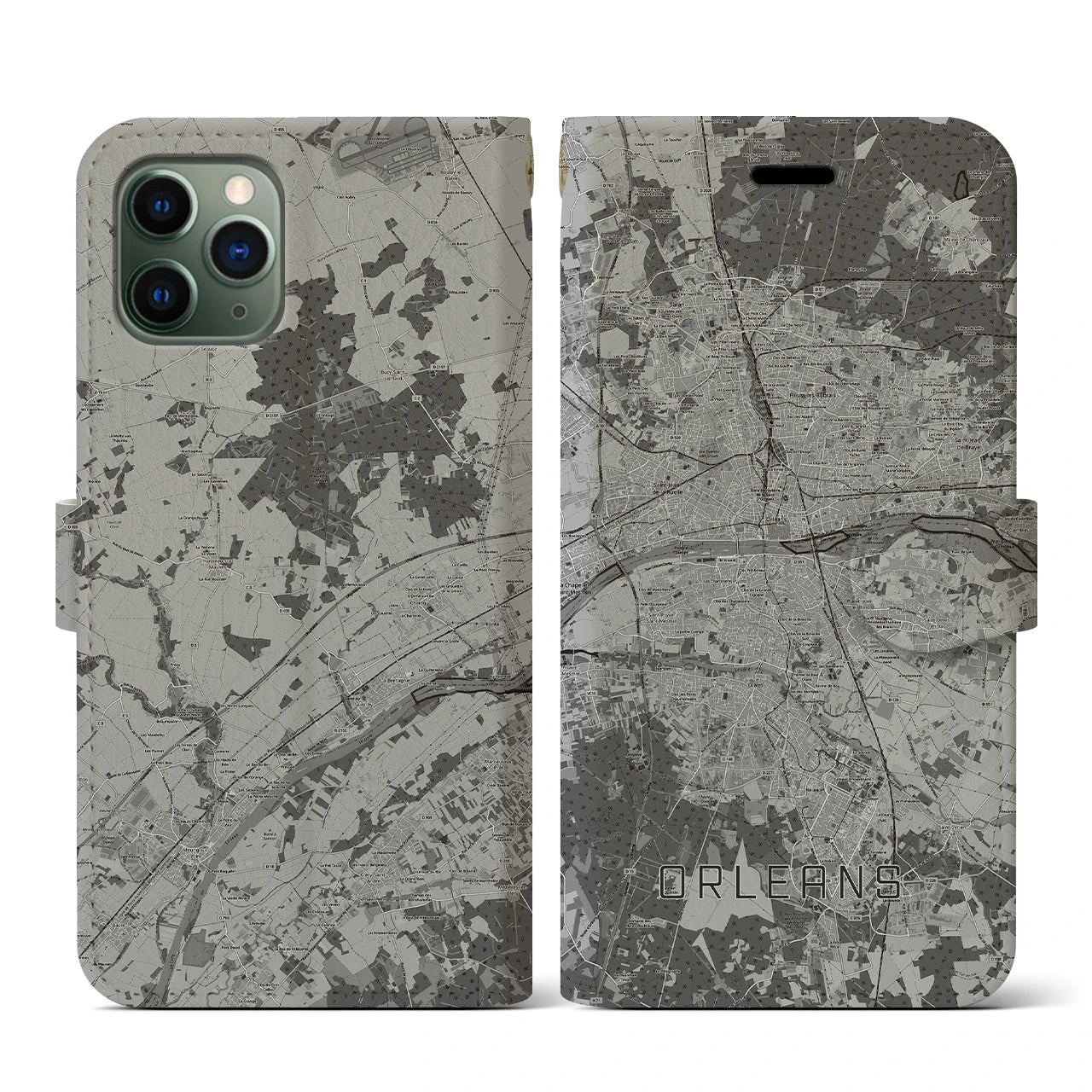 【オルレアン(フランス)】地図柄iPhoneケース(手帳タイプ)モノトーン・iPhone 11 Pro 用