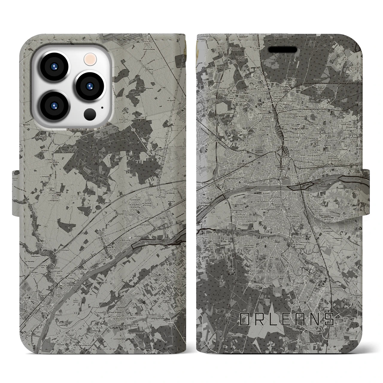 【オルレアン(フランス)】地図柄iPhoneケース(手帳タイプ)